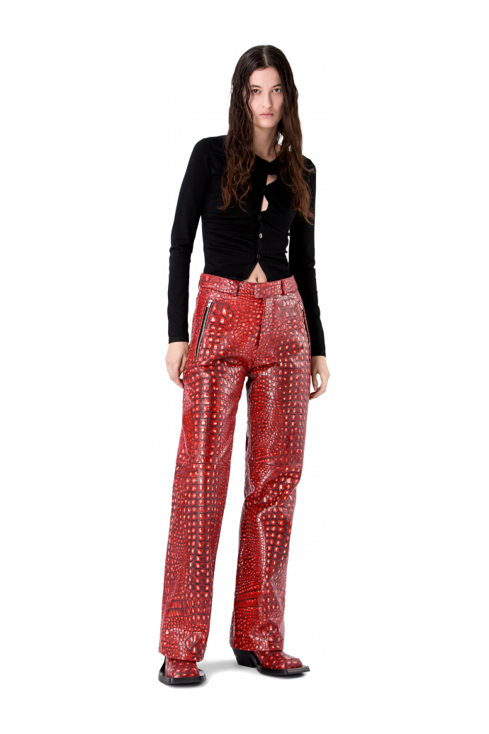 LEATHER MOTO TROUSERS RED
