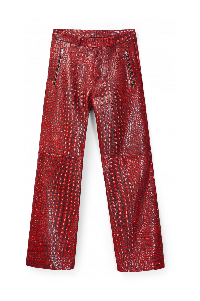 Side view of LEATHER MOTO TROUSERS RED