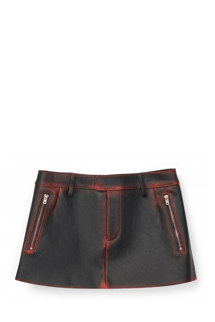 Side view of LEATHER MOTO MINI SKIRT BLACK