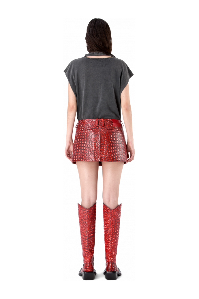 LEATHER MOTO MINI SKIRT RED