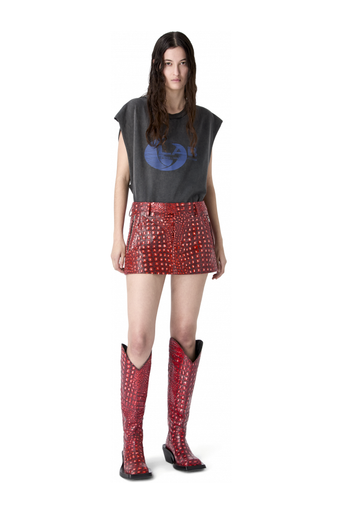 LEATHER MOTO MINI SKIRT RED