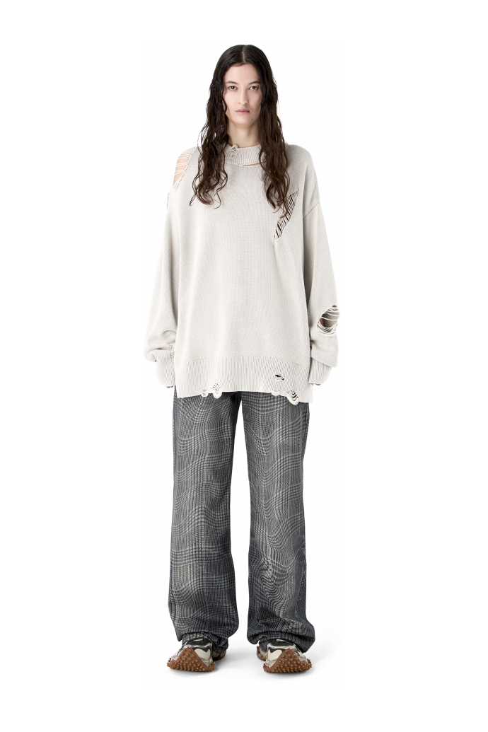 DISTRESSED KINT CUT-OUT CREWNECK LIGHT Gray