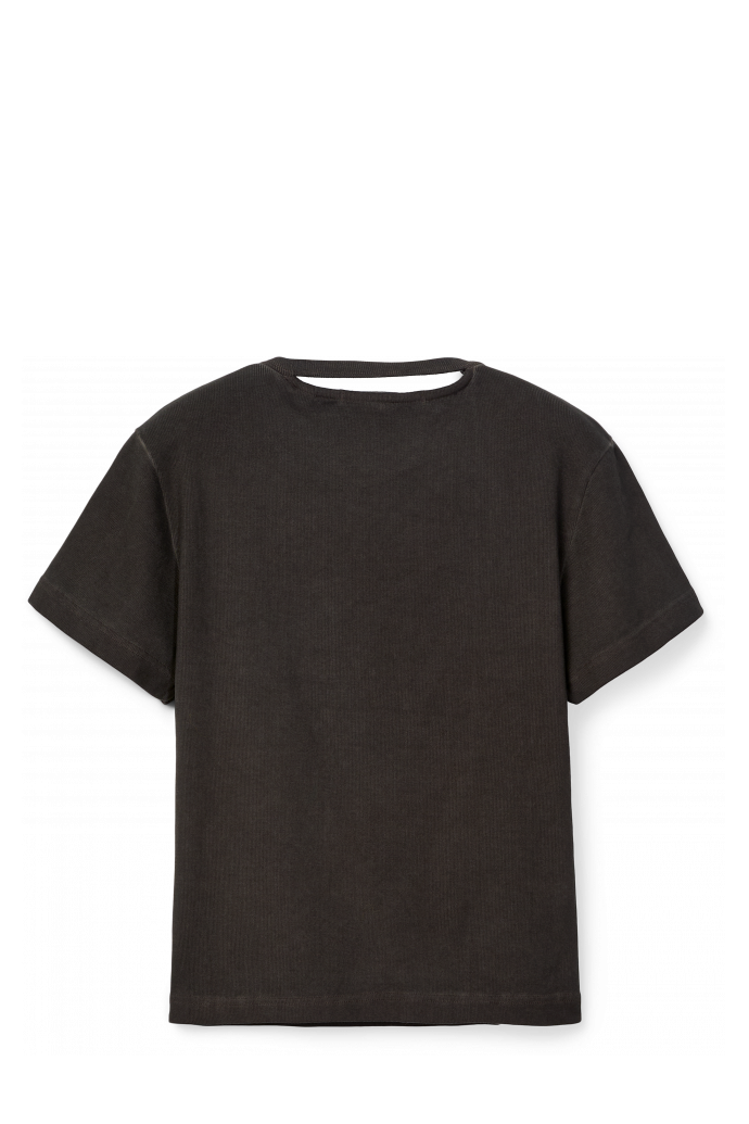CUT-OUT RIBBED SLIM FIT T-SHIRT NERO SBIADITO
