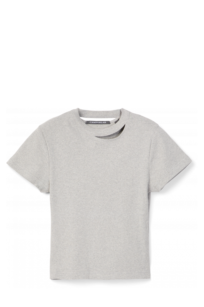 CUT-OUT RIBBED SLIM FIT T-SHIRT GRIGIO MELANGE