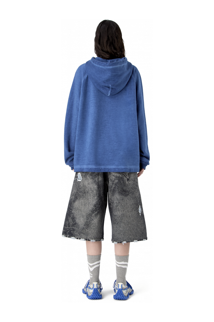 LOGO BOXY HOODIE VERWASSEN INDIGO