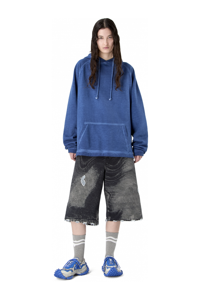 LOGO BOXY HOODIE VERWASSEN INDIGO
