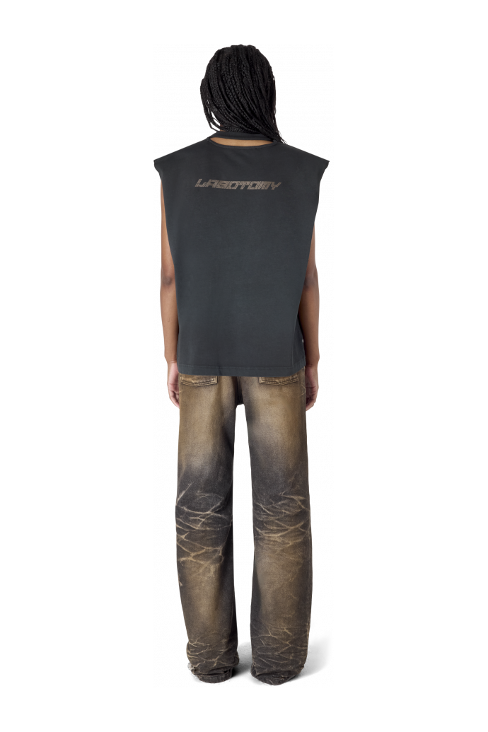 ARTWORK SLEEVELESS TANK TOP BLACK
