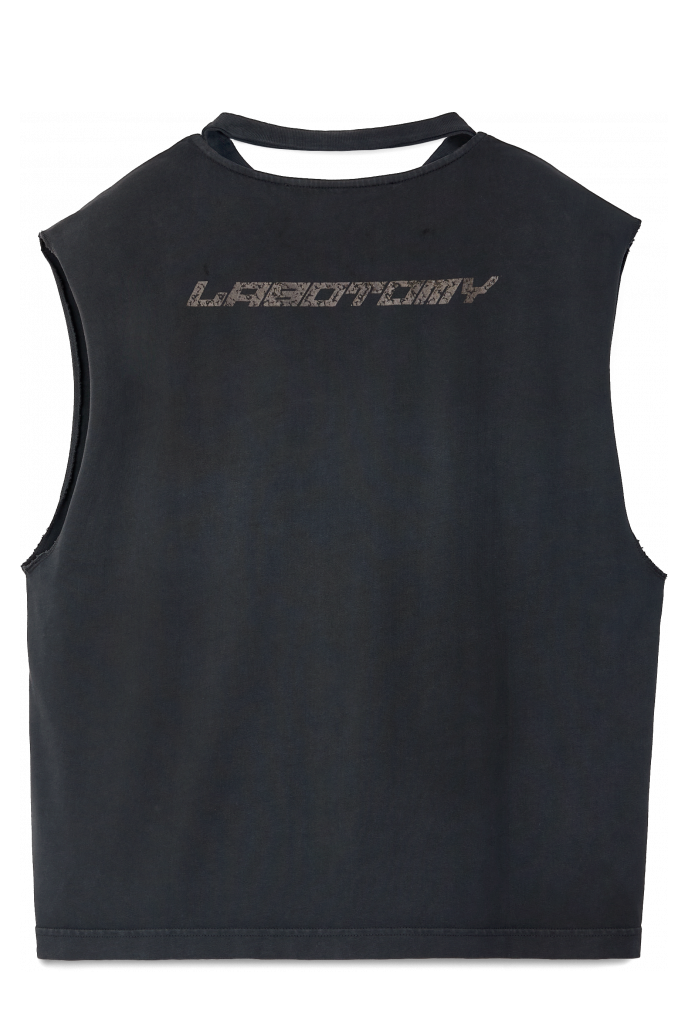 Side view of ARTWORK SLEEVELESS TANK TOP BLACK