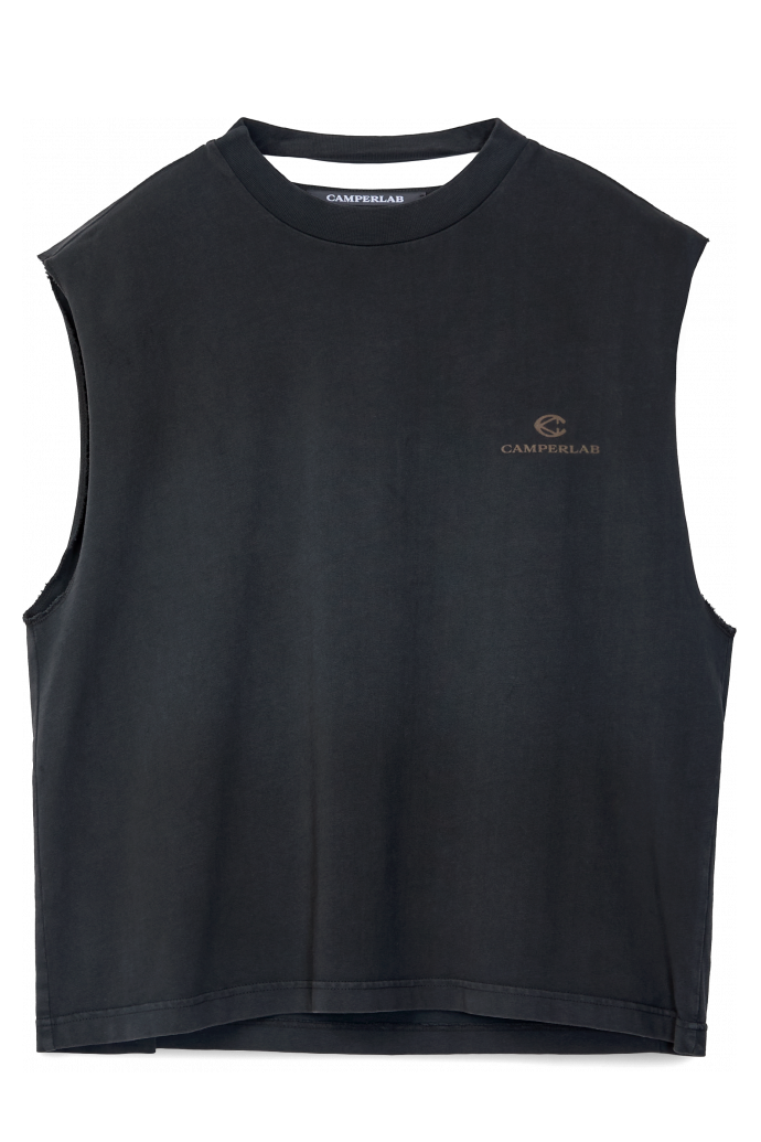 Back view of ARTWORK SLEEVELESS TANK TOP BLACK