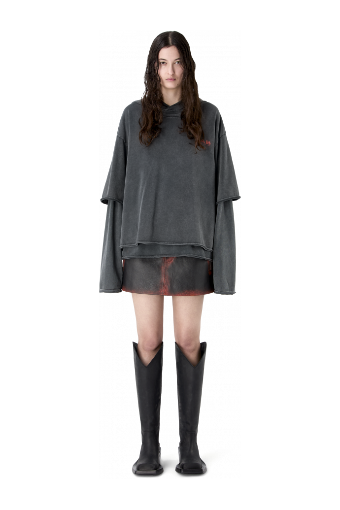LAYERED JERSEY HOODIE NEGRO DESTEÑIDO