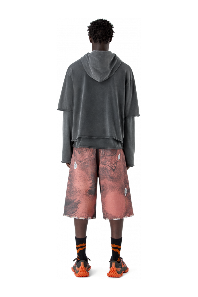 LAYERED JERSEY HOODIE VERBLASSTES SCHWARZ