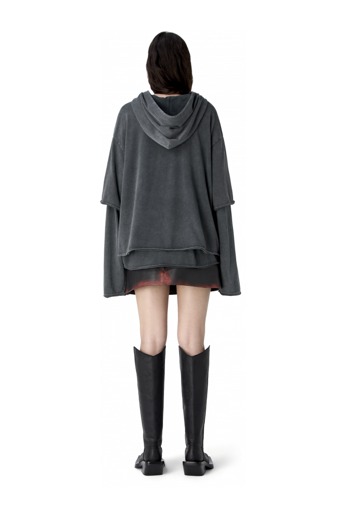 LAYERED JERSEY HOODIE NEGRO DESTEÑIDO