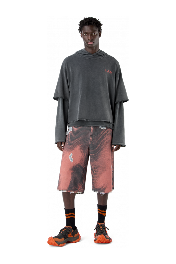 LAYERED JERSEY HOODIE VERBLASSTES SCHWARZ