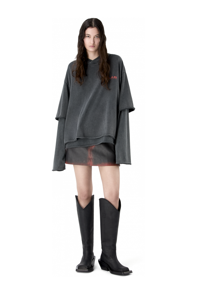 LAYERED JERSEY HOODIE NEGRO DESTEÑIDO