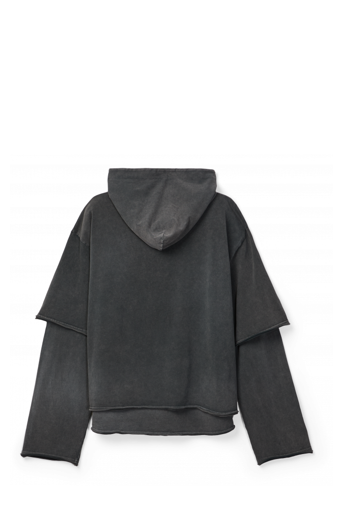 LAYERED JERSEY HOODIE VERBLASSTES SCHWARZ