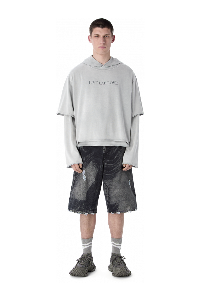 LAYERED JERSEY HOODIE Hellgrau