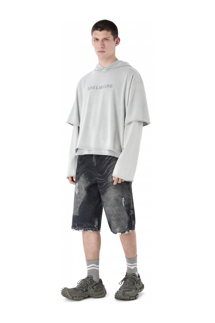 LAYERED JERSEY HOODIE Hellgrau