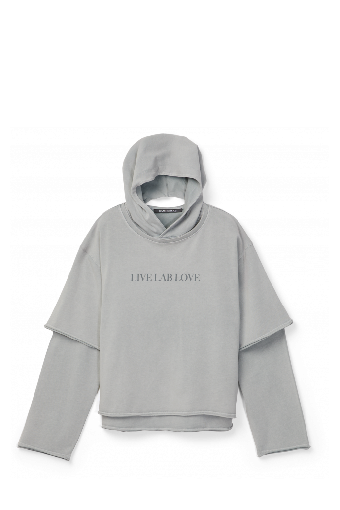 LAYERED JERSEY HOODIE Hellgrau