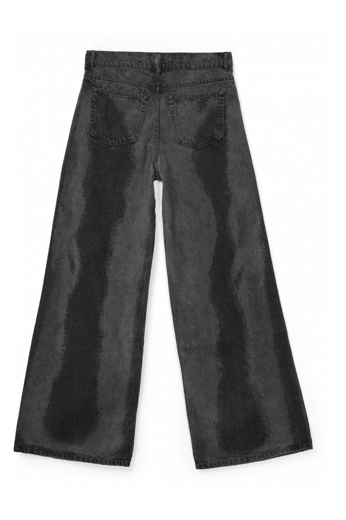 Back view of PAINT LASER BOOT CUT JEANS BLACK