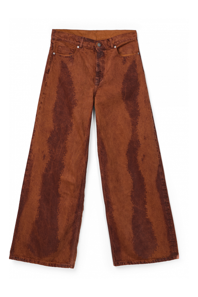 Side view of PAINT LASER BOOT CUT JEANS TERRACOTTA