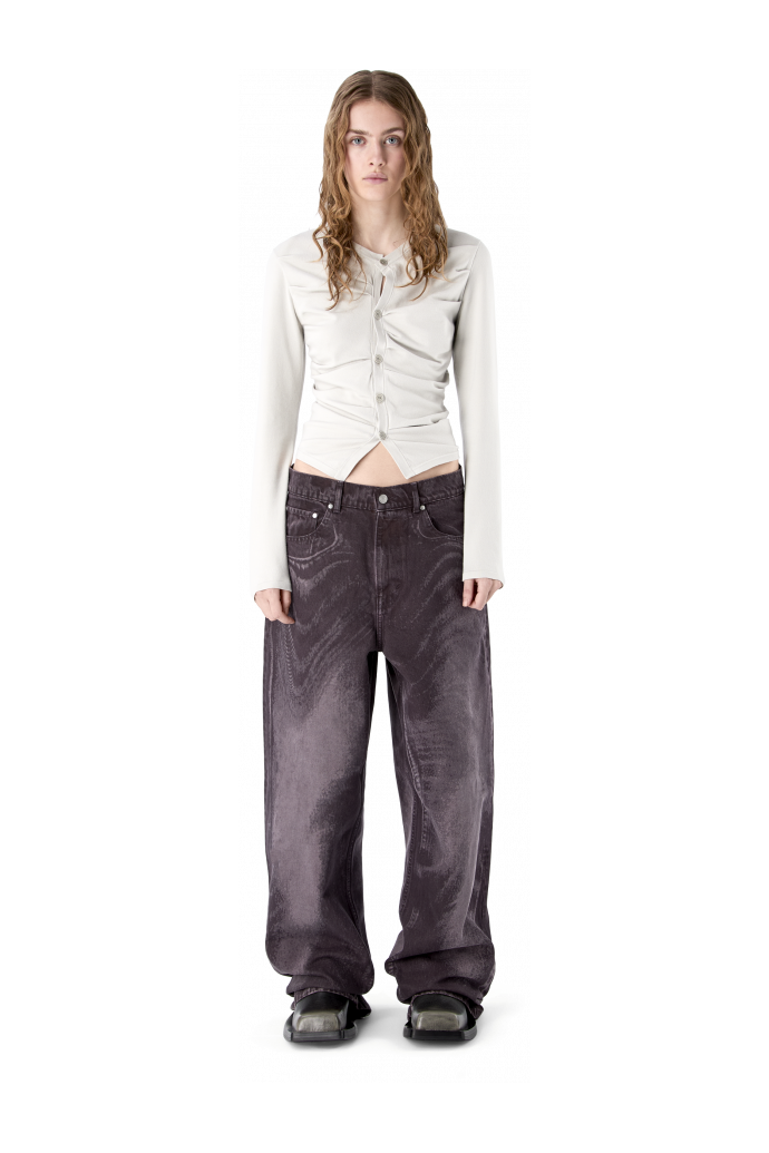DISTORTED LASER LOOSE FIT JEANS BURGUNDY