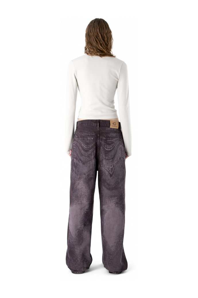 DISTORTED LASER LOOSE FIT JEANS BURGUNDY