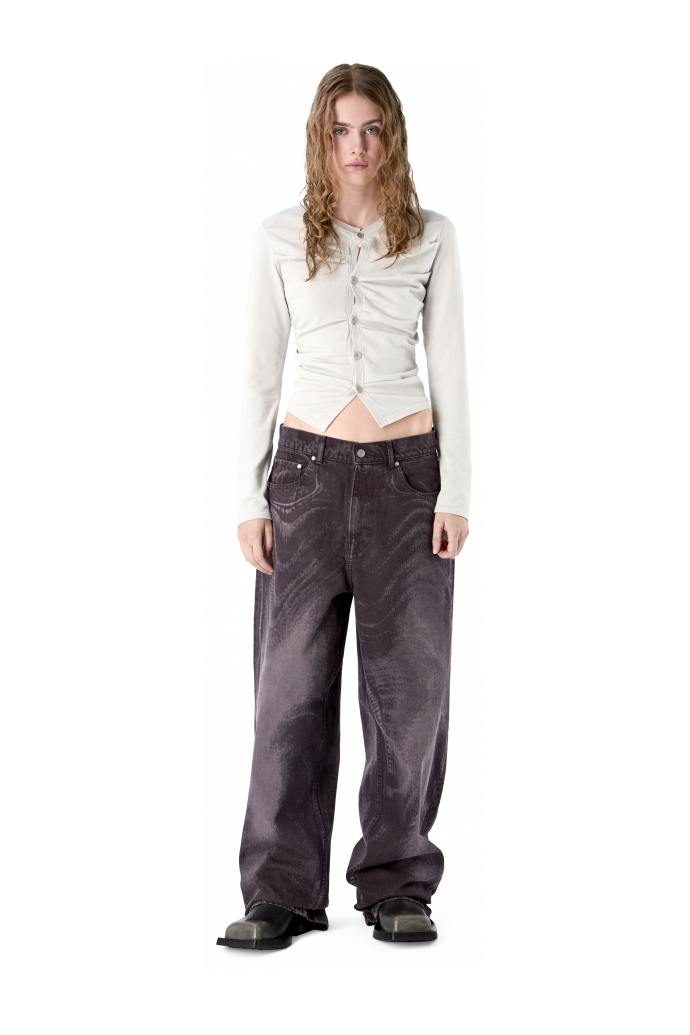 DISTORTED LASER LOOSE FIT JEANS BURGUNDY