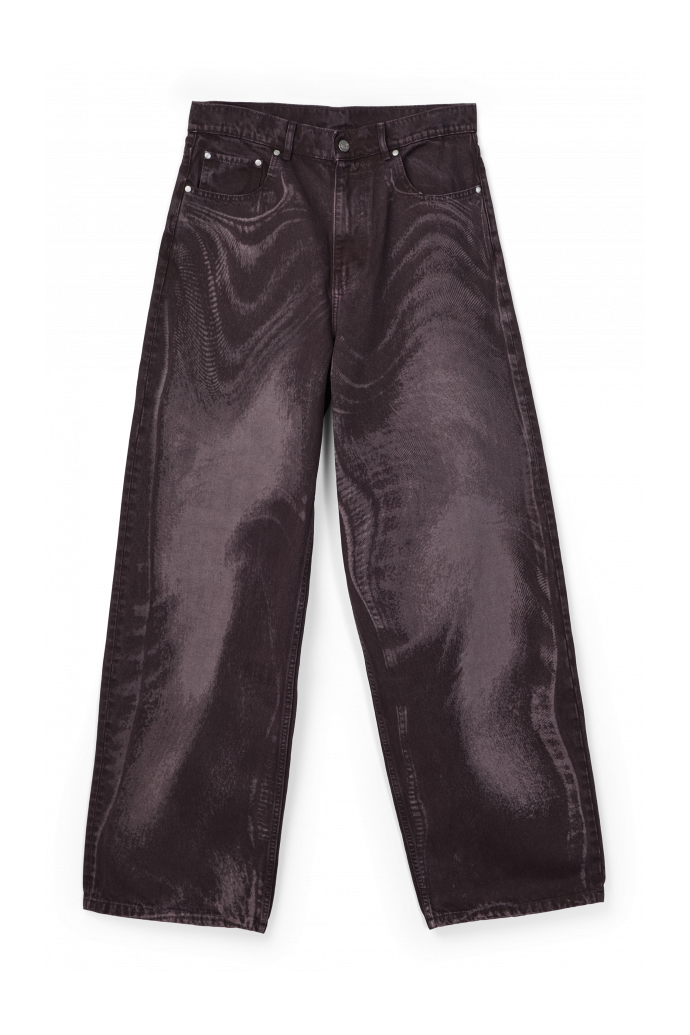 Side view of DISTORTED LASER LOOSE FIT JEANS BURGUNDY