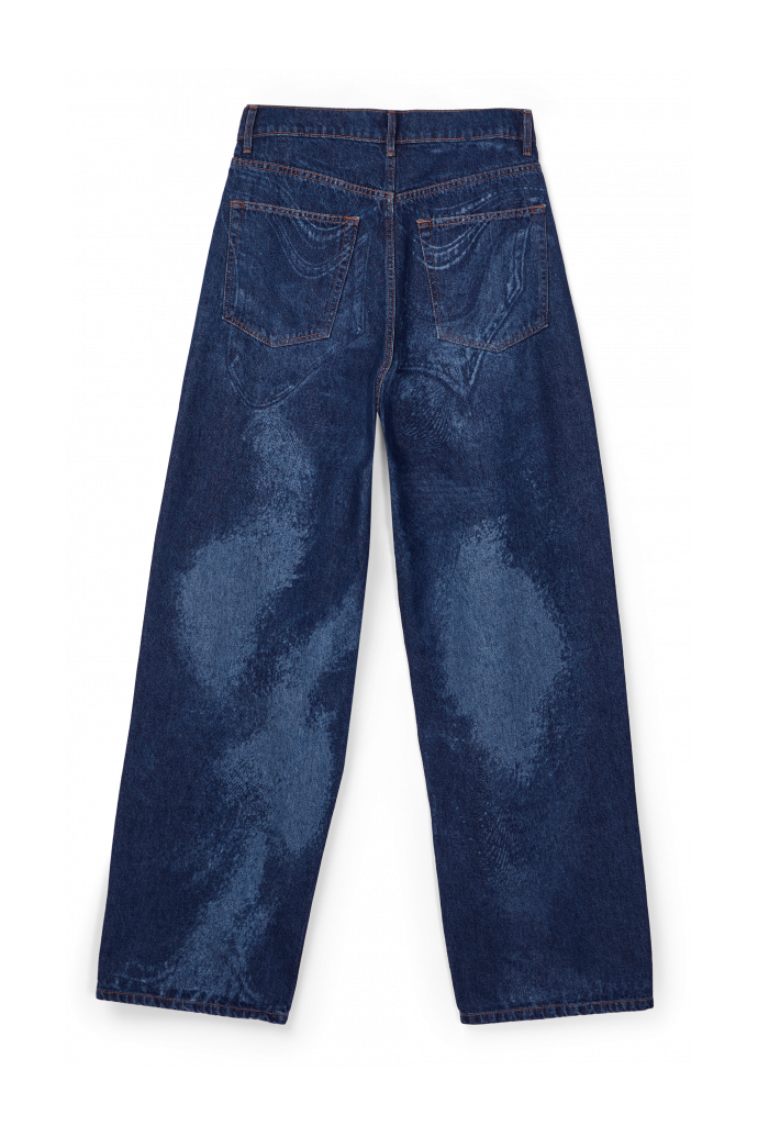 Back view of DISTORTED LASER LOOSE FIT JEANS BLUE