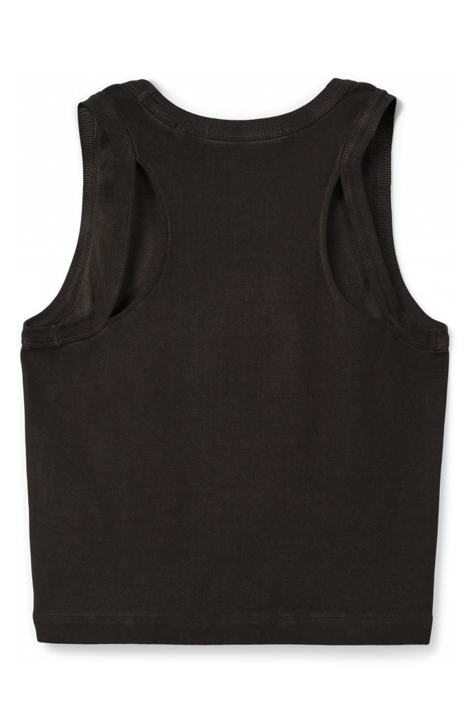 Back view of CUT-OUT RIBBED TANK TOP FADED BLACK
