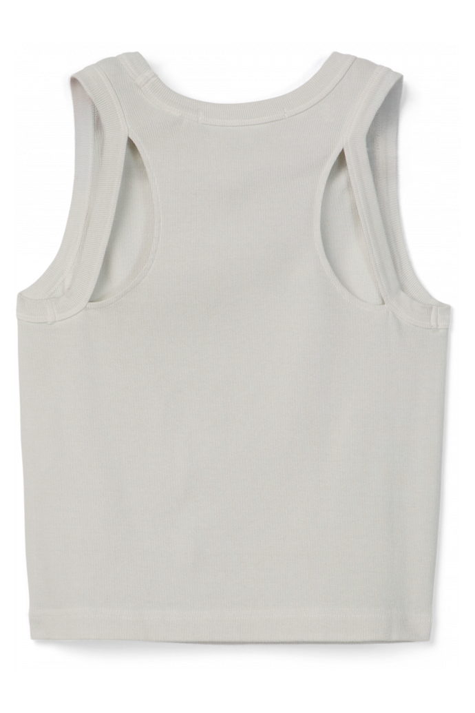 Back view of CUT-OUT RIBBED TANK TOP LIGHT Gray