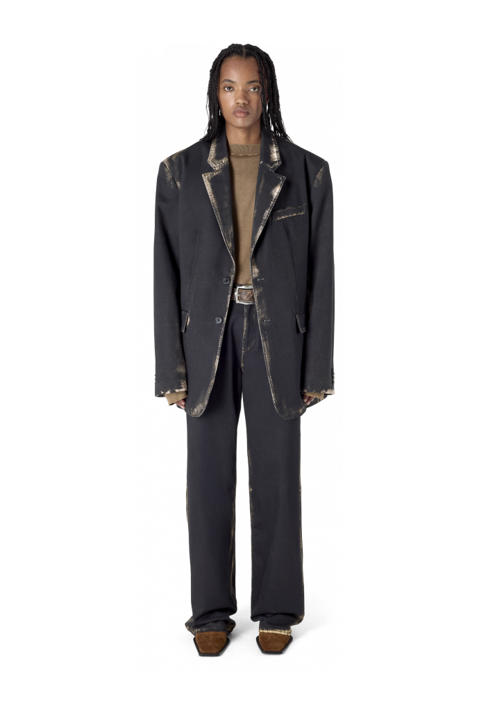 WASHED PRINT DENIM BLAZER WASHED PRINT DENIM BLAZER <br/>BLACK