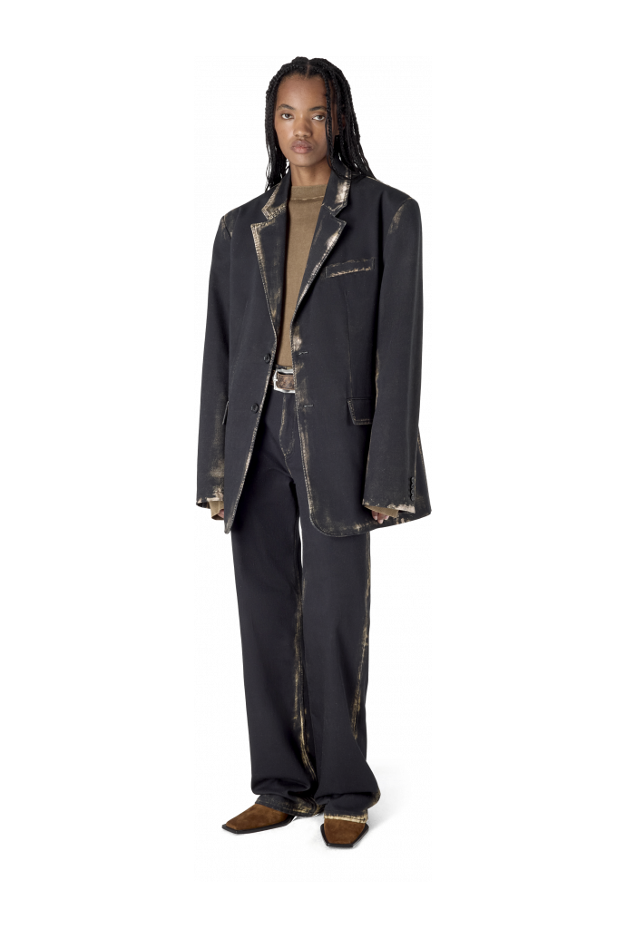 WASHED PRINT DENIM BLAZER WASHED PRINT DENIM BLAZER <br/>BLACK