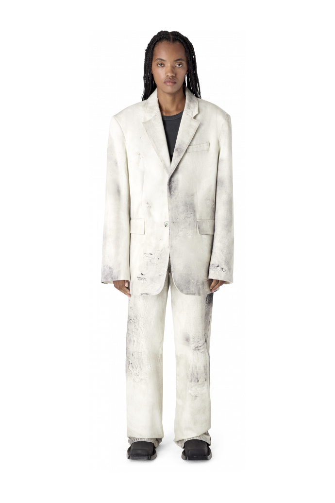 WASHED PRINT DENIM BLAZER WASHED PRINT DENIM BLAZER <br/>OFF WHITE