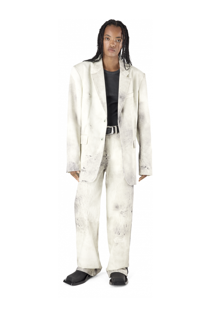 WASHED PRINT DENIM BLAZER WASHED PRINT DENIM BLAZER <br/>OFF WHITE