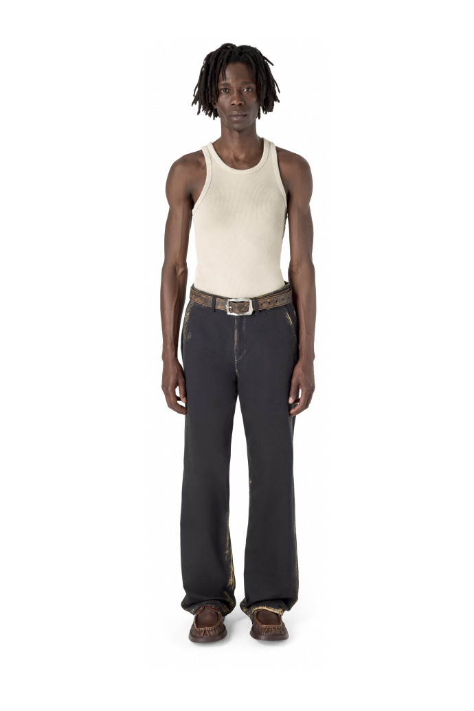 WASHED PRINT DENIM JEANS BEDRUCKTE, GEWASCHENE DENIM-JEANS<br/>SCHWARZ