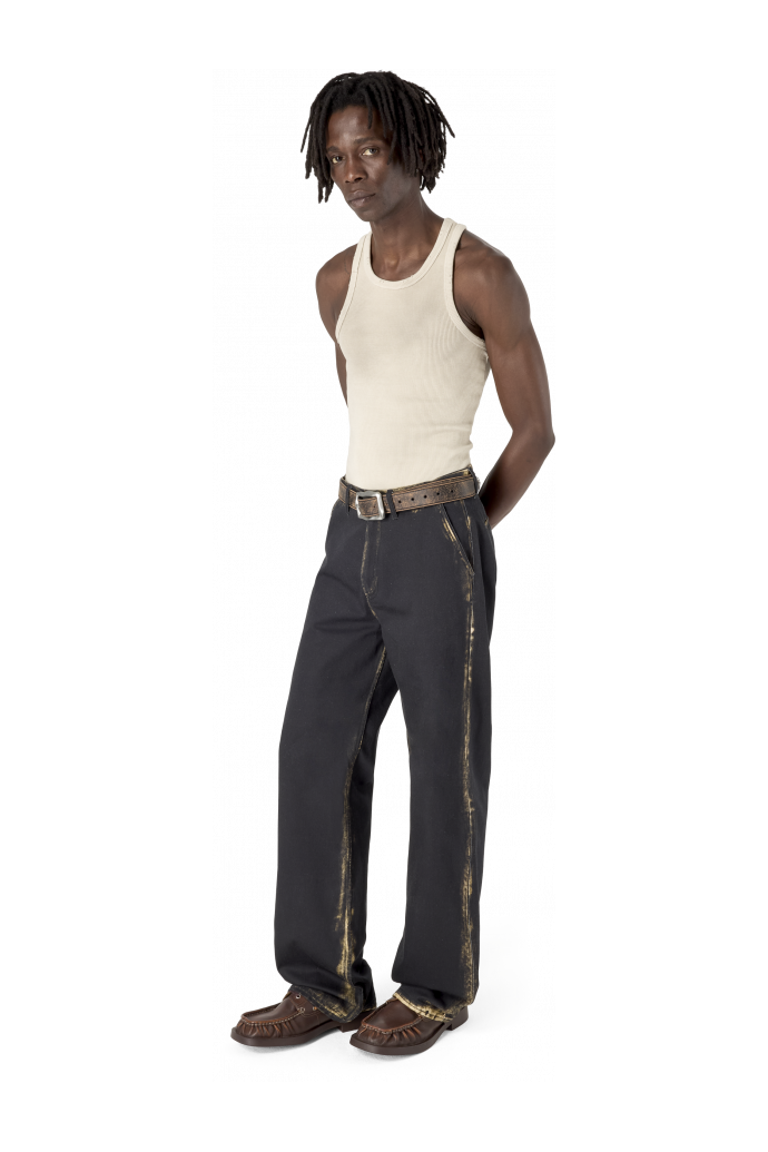 WASHED PRINT DENIM JEANS BEDRUCKTE, GEWASCHENE DENIM-JEANS<br/>SCHWARZ