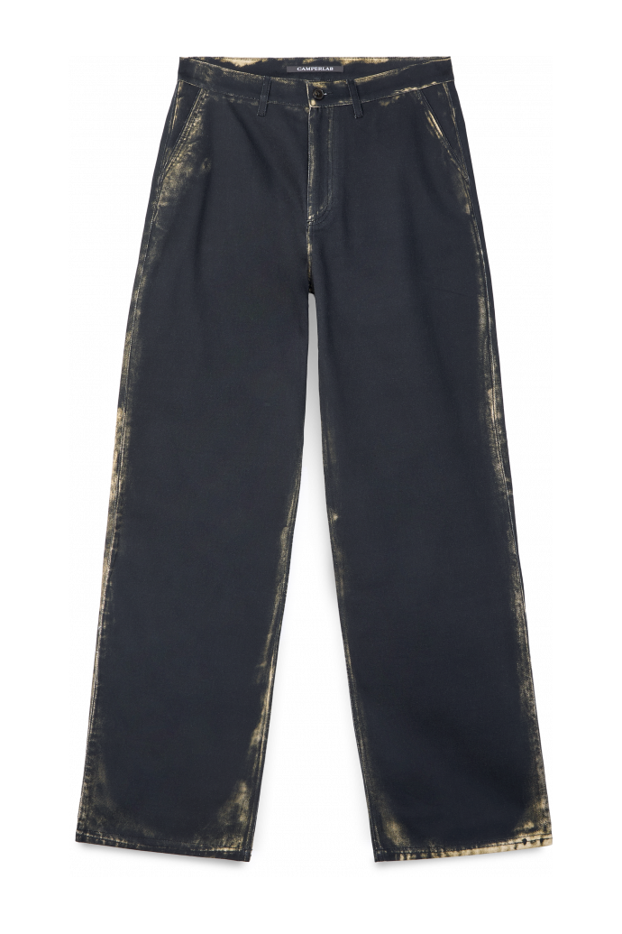 Side view of WASHED PRINT DENIM JEANS WASHED PRINT DENIM JEANS <br/>BLACK