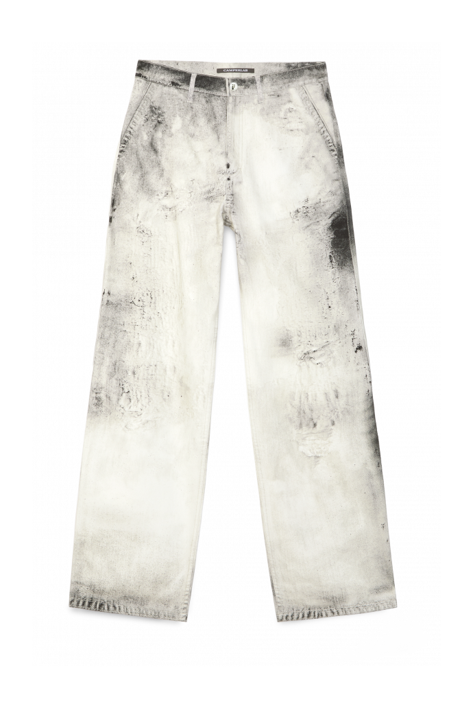 Side view of WASHED PRINT DENIM JEANS WASHED PRINT DENIM JEANS <br/>OFF WHITE