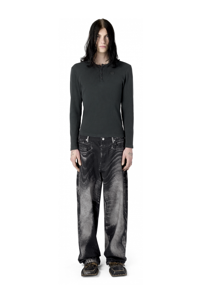 DISTORTED PRINT LOOSE JEANS LOOSE-FIT-JEANS MIT VERZERRTEM PRINT<br/>SCHWARZ-GRAU