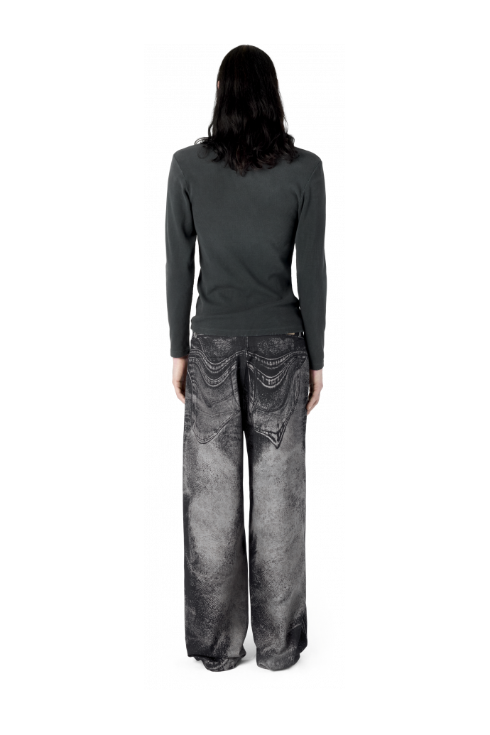 DISTORTED PRINT LOOSE JEANS LOOSE-FIT-JEANS MIT VERZERRTEM PRINT<br/>SCHWARZ-GRAU