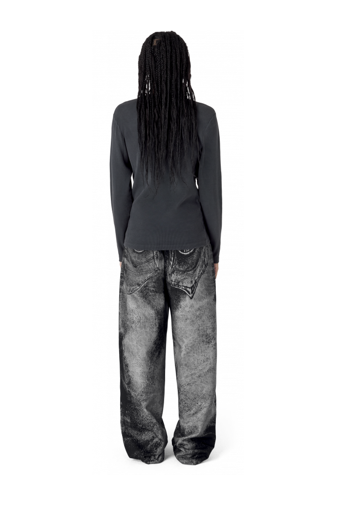 DISTORTED PRINT LOOSE JEANS DISTORTED PRINT LOOSE JEANS <br/>BLACK-GREY