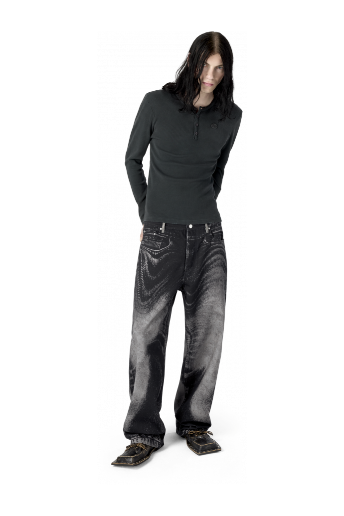 DISTORTED PRINT LOOSE JEANS LOOSE-FIT-JEANS MIT VERZERRTEM PRINT<br/>SCHWARZ-GRAU