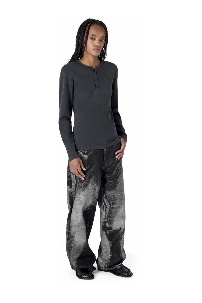 DISTORTED PRINT LOOSE JEANS DISTORTED PRINT LOOSE JEANS <br/>BLACK-GREY