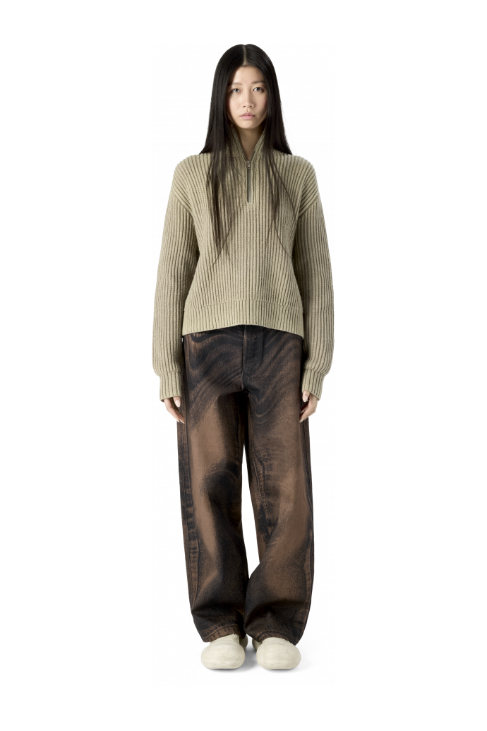 DISTORTED PRINT LOOSE JEANS DISTORTED PRINT LOOSE JEANS <br/>BROWN-BLACK