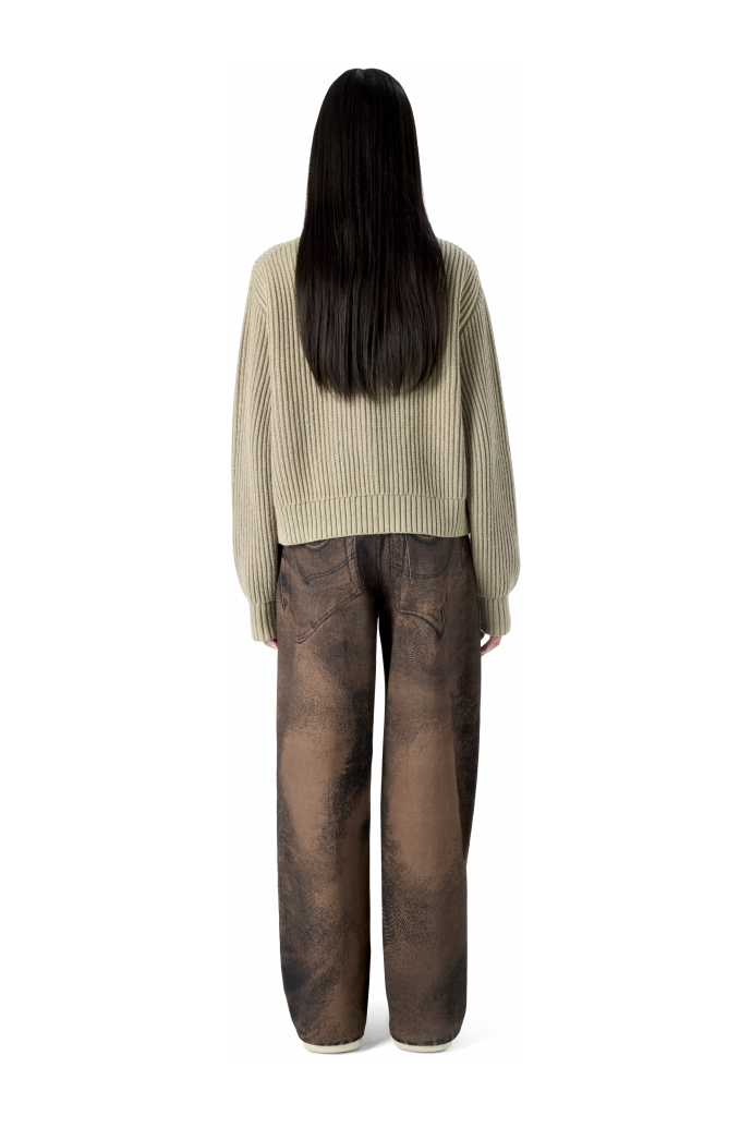 DISTORTED PRINT LOOSE JEANS DISTORTED PRINT LOOSE JEANS <br/>BROWN-BLACK