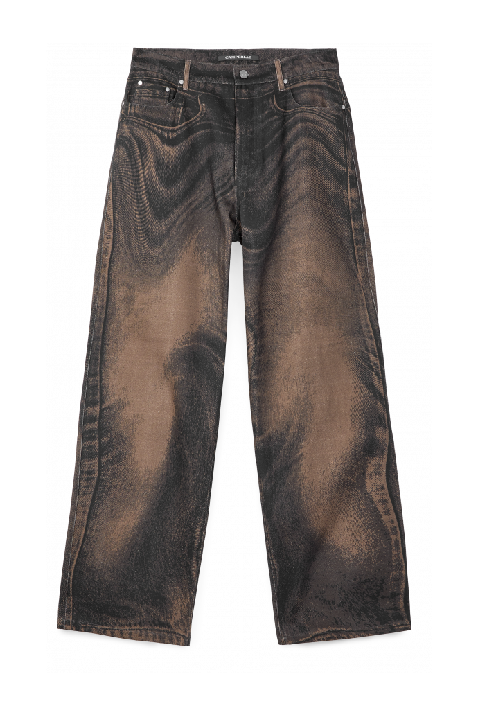Side view of DISTORTED PRINT LOOSE JEANS DISTORTED PRINT LOOSE JEANS <br/>BROWN-BLACK