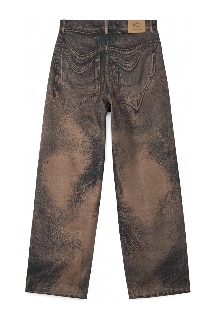 Back view of DISTORTED PRINT LOOSE JEANS DISTORTED PRINT LOOSE JEANS <br/>BROWN-BLACK
