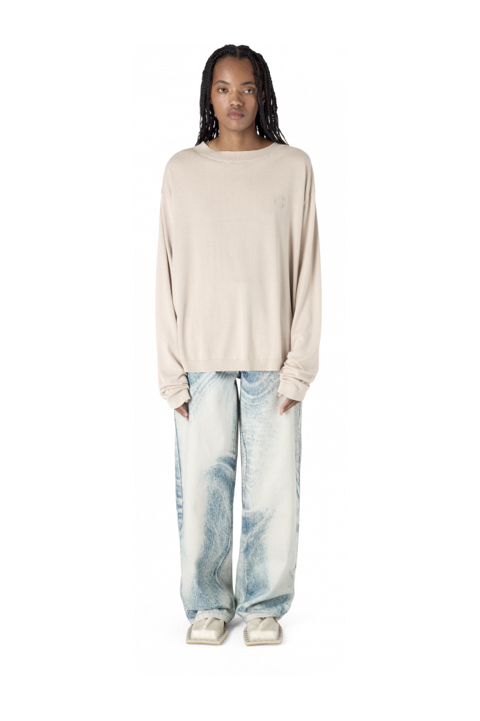 DISTORTED PRINT LOOSE JEANS DISTORTED PRINT LOOSE JEANS <br/>LIGHT BLUE-OFF WHITE