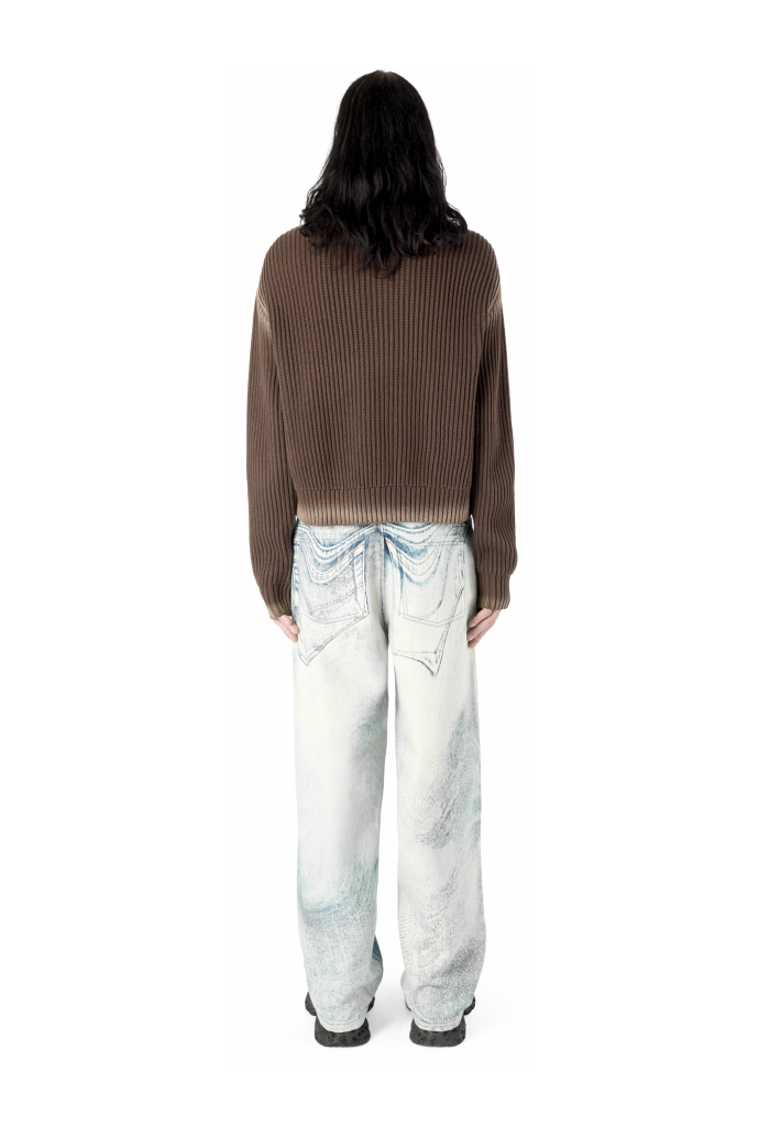 DISTORTED PRINT LOOSE JEANS LOOSE-FIT-JEANS MIT VERZERRTEM PRINT <br/>HELLBLAU-OFF-WHITE